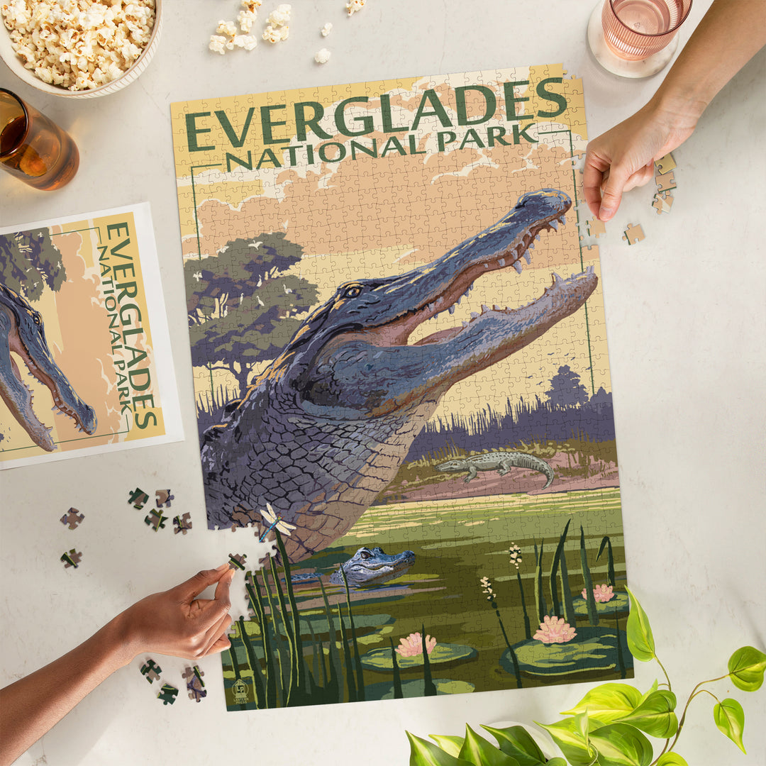 The Everglades National Park, Florida, Alligator Scene, Painterly Series, Jigsaw Puzzle Puzzle Lantern Press 