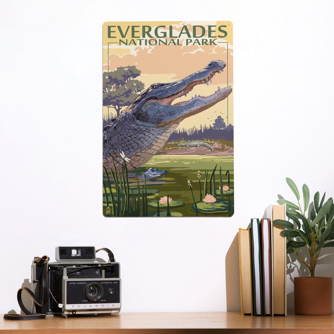 The Everglades National Park, Florida, Alligator Scene, Painterly Series, Metal Signs Metal Lantern Press 