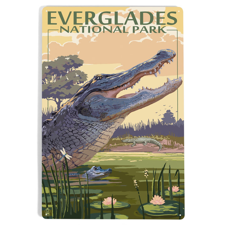 The Everglades National Park, Florida, Alligator Scene, Painterly Series, Metal Signs Metal Lantern Press 