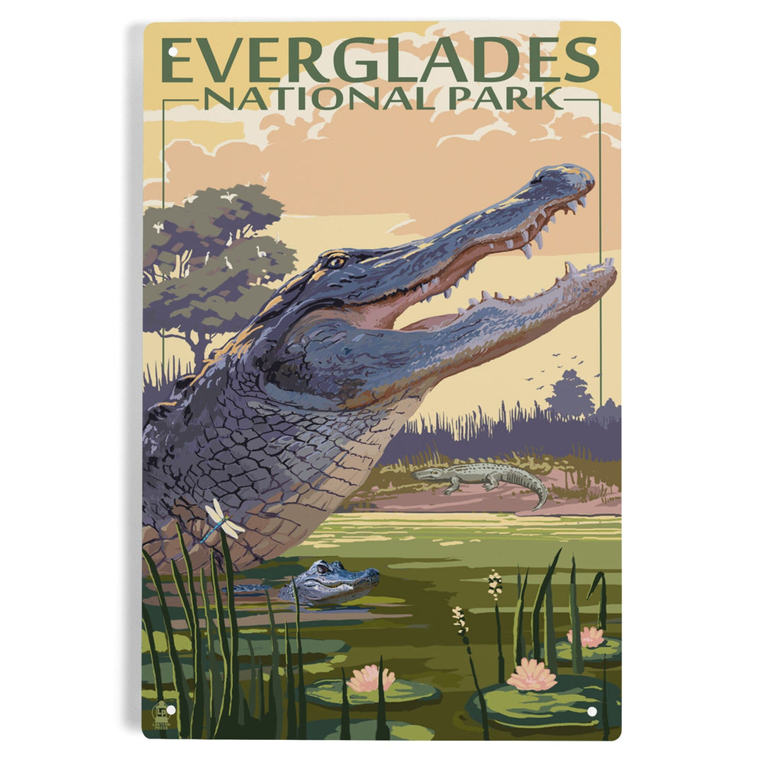 The Everglades National Park, Florida, Alligator Scene, Painterly Series, Metal Signs Metal Lantern Press 