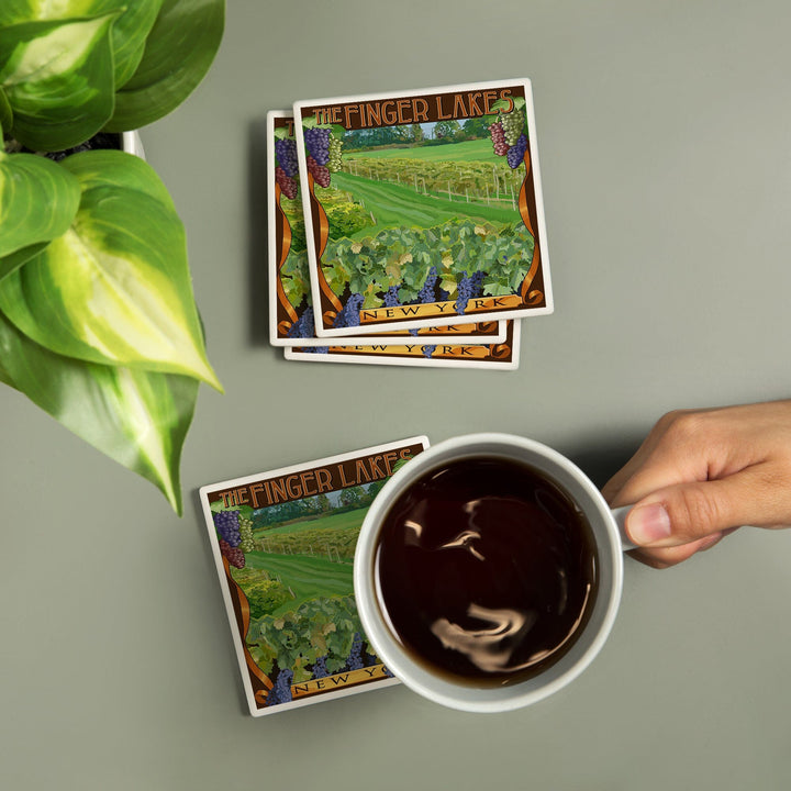 The Finger Lakes, New York, Vineyard Scene, Coasters Coasters Lantern Press 