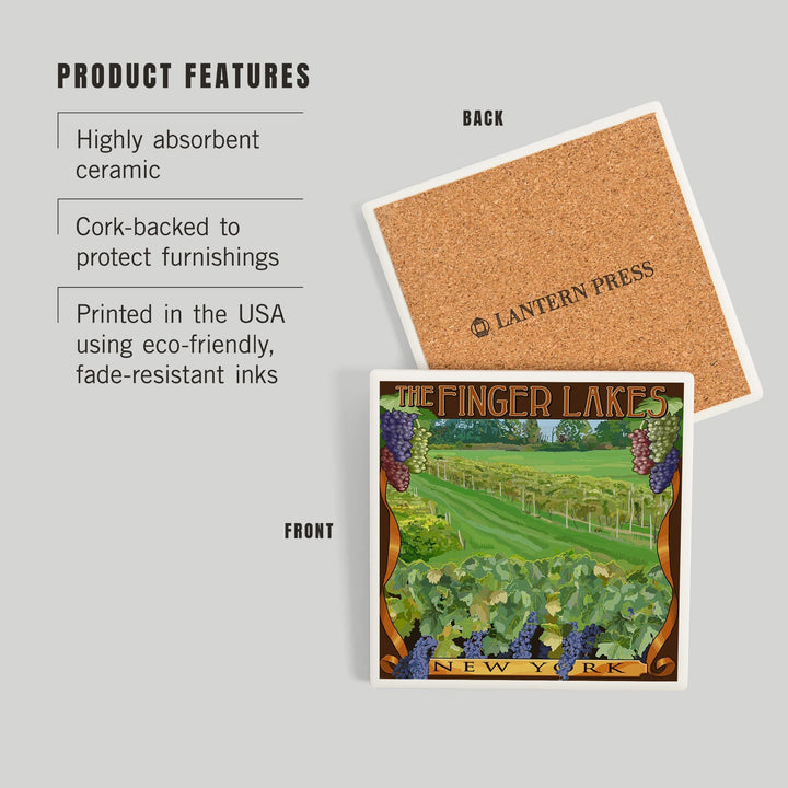 The Finger Lakes, New York, Vineyard Scene, Coasters Coasters Lantern Press 