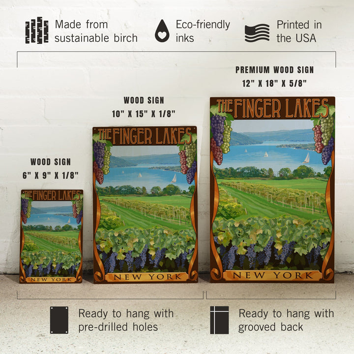 The Finger Lakes, New York, Vineyard Scene, Lantern Press Artwork, Wood Signs and Postcards Wood Lantern Press 