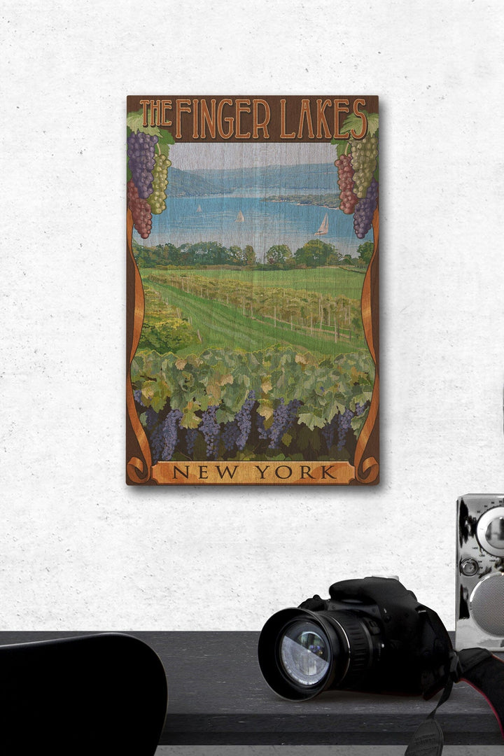 The Finger Lakes, New York, Vineyard Scene, Lantern Press Artwork, Wood Signs and Postcards Wood Lantern Press 12 x 18 Wood Gallery Print 