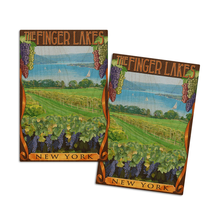 The Finger Lakes, New York, Vineyard Scene, Lantern Press Artwork, Wood Signs and Postcards Wood Lantern Press 4x6 Wood Postcard Set 