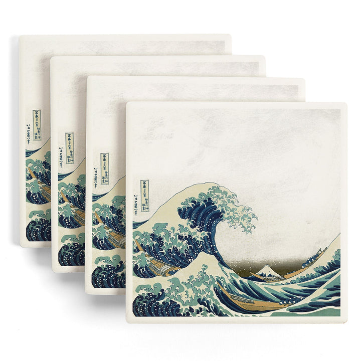 The Great Wave off Kanagawa (Artist: Katsushika Hokusai) c. 1826, Masterpiece Classic, Coaster Set Coasters Lantern Press 