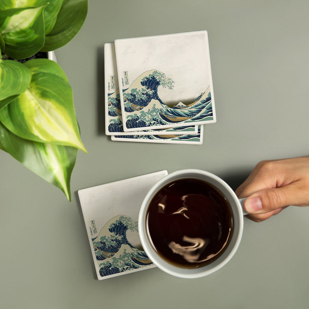 The Great Wave off Kanagawa (Artist: Katsushika Hokusai) c. 1826, Masterpiece Classic, Coaster Set Coasters Lantern Press 