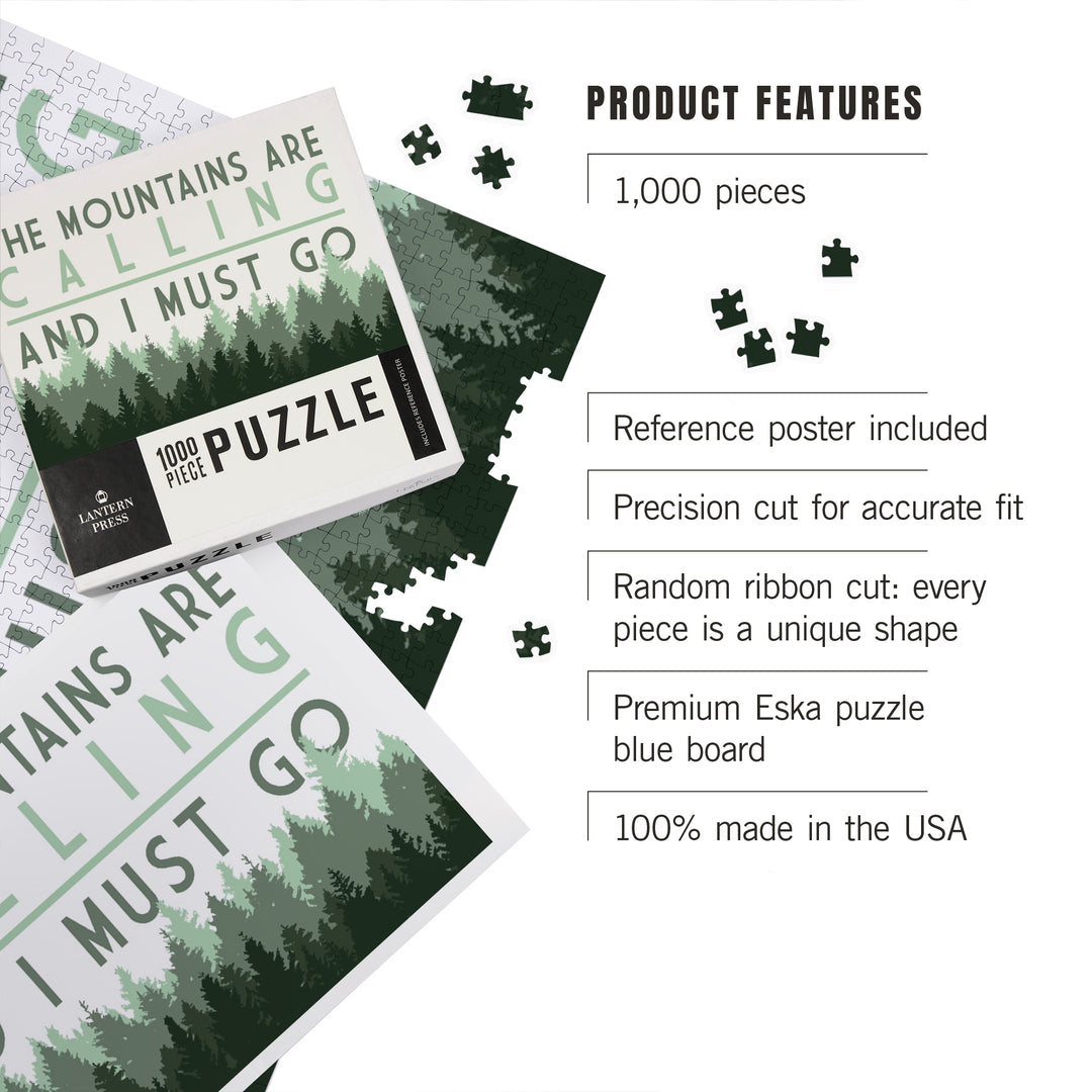 The Mountains are calling and I Must Go, Pine Trees, Jigsaw Puzzle Puzzle Lantern Press 
