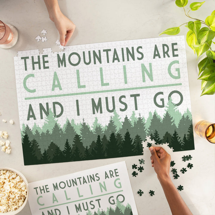 The Mountains are calling and I Must Go, Pine Trees, Jigsaw Puzzle Puzzle Lantern Press 