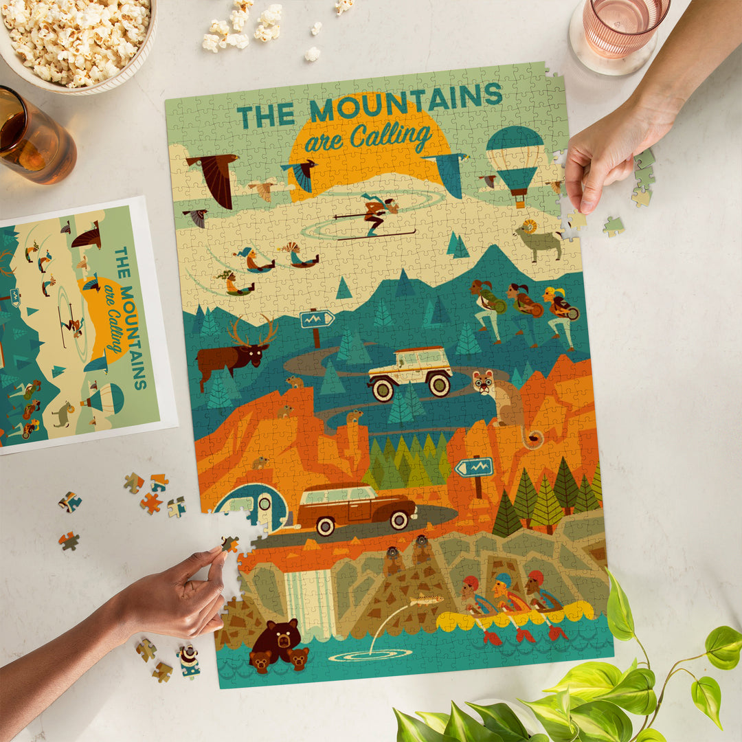 The Mountains are Calling, Geometric, Jigsaw Puzzle Puzzle Lantern Press 
