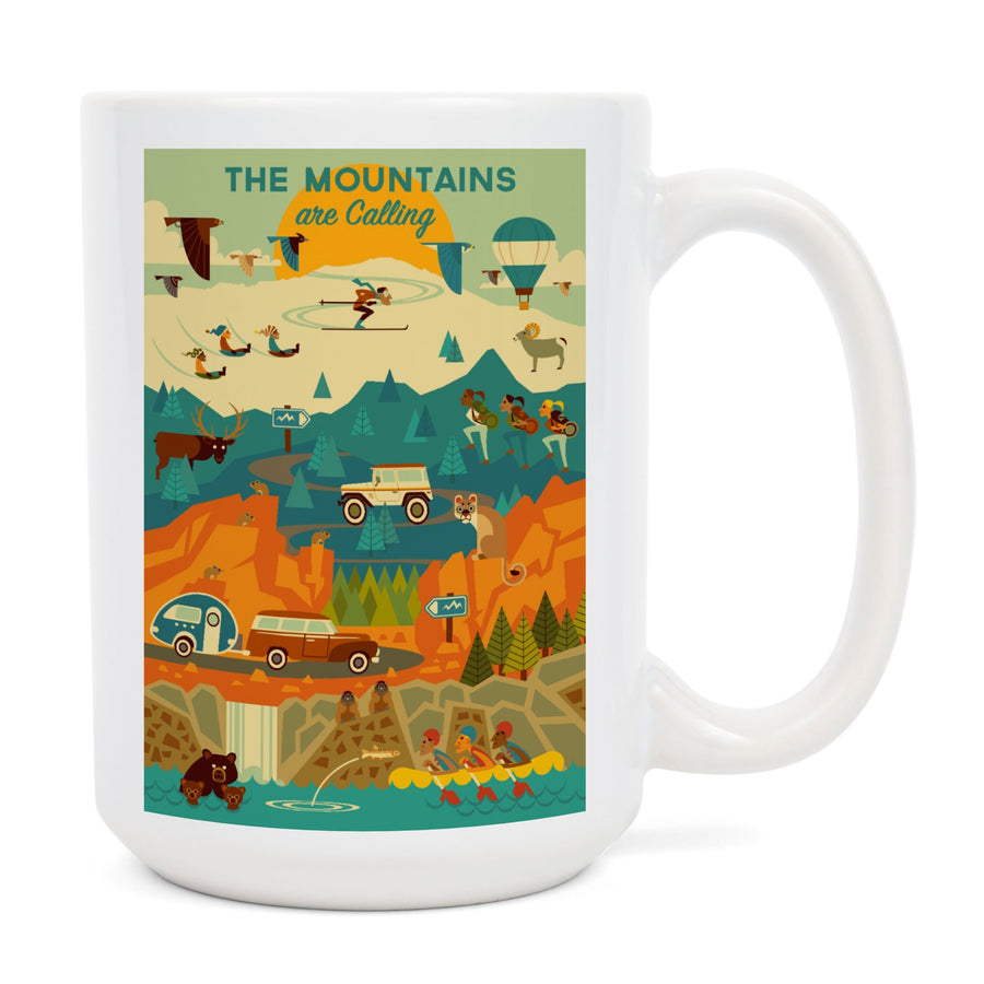 The Mountains are Calling, Geometric, Lantern Press Artwork, Ceramic Mug Mugs Lantern Press 