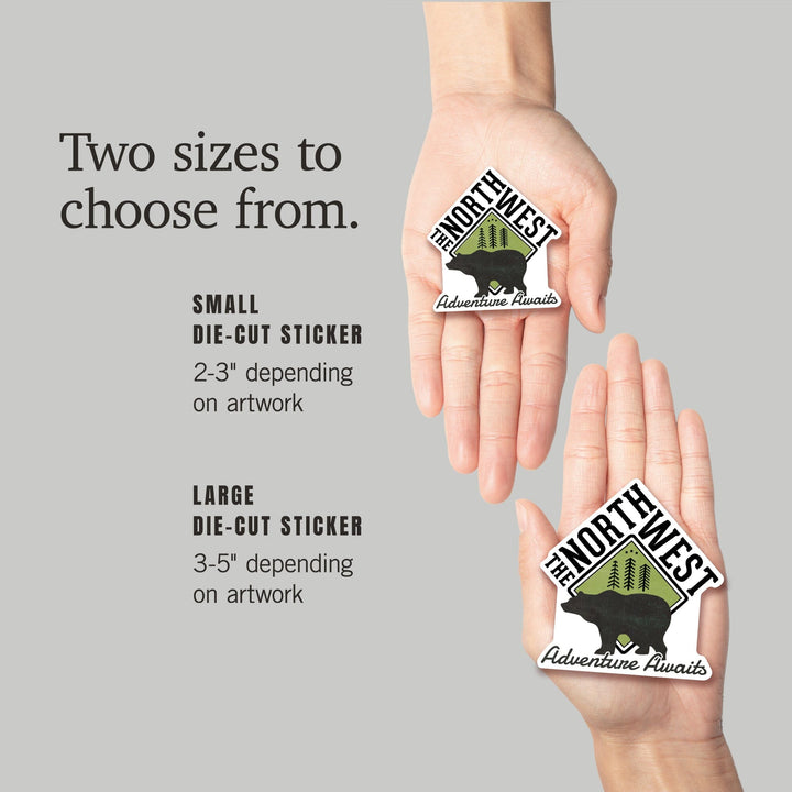 The Northwest, Adventure Awaits Bear, Contour, Vinyl Sticker Sticker Lantern Press 