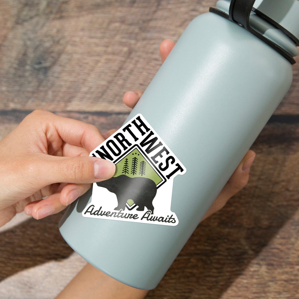 The Northwest, Adventure Awaits Bear, Contour, Vinyl Sticker Sticker Lantern Press 