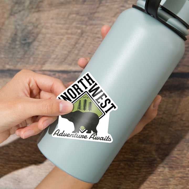 The Northwest, Adventure Awaits Bear, Contour, Vinyl Sticker Sticker Lantern Press 