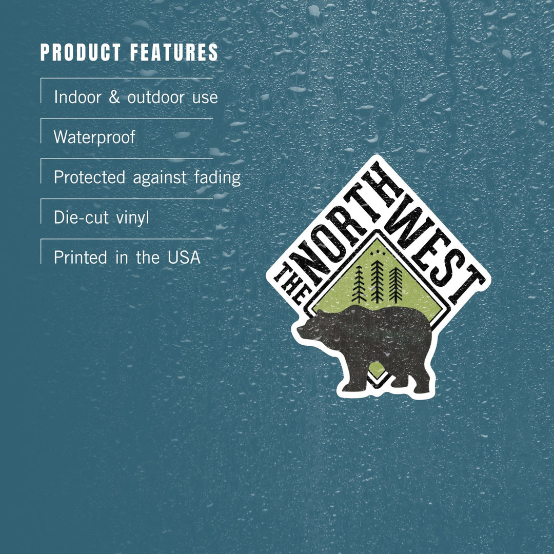 The Northwest, Bear, Contour, Lantern Press Artwork, Vinyl Sticker Sticker Lantern Press 