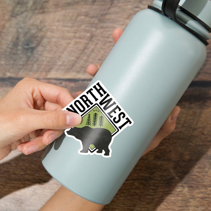 The Northwest, Bear, Contour, Lantern Press Artwork, Vinyl Sticker Sticker Lantern Press 