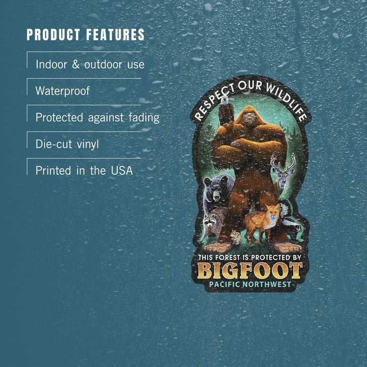 The Pacific Northwest, Respect Our Wildlife, Bigfoot, Contour, Vinyl Sticker Sticker Lantern Press 