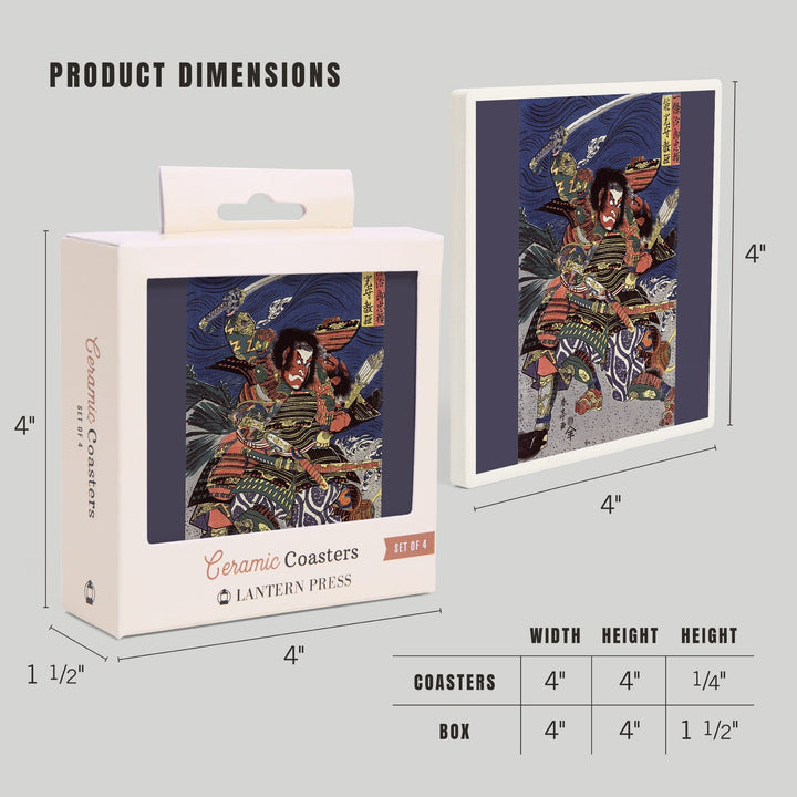 The Samurai Warriors Ichijo Jiro Tadanori and Notonokami Noritsune, Japanese Wood-Cut, Coasters Coasters Lantern Press 