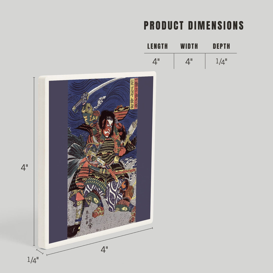 The Samurai Warriors Ichijo Jiro Tadanori and Notonokami Noritsune, Japanese Wood-Cut, Coasters Coasters Lantern Press 