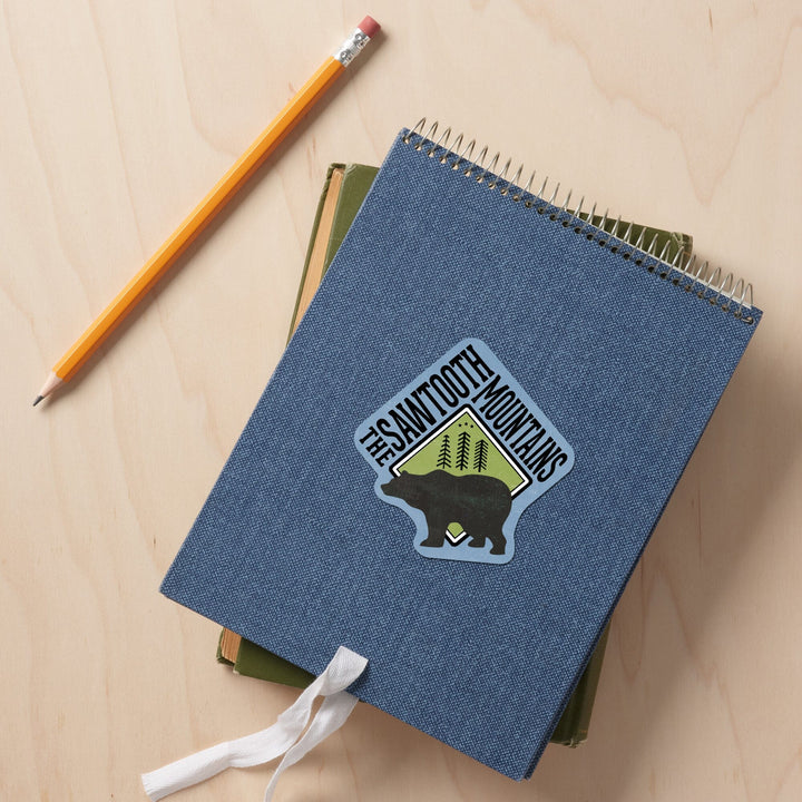 The Sawtooth Mountains, Bear, Contour, Vinyl Sticker Sticker Lantern Press 