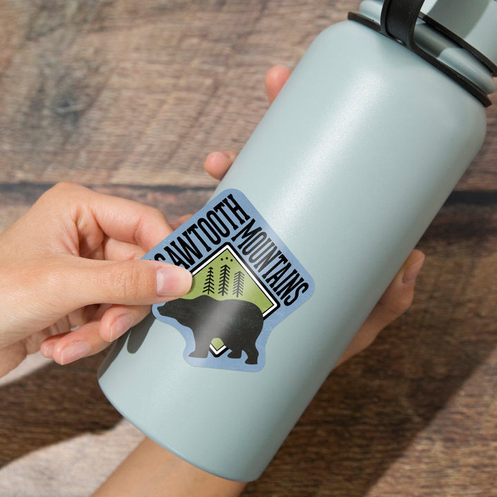 The Sawtooth Mountains, Bear, Contour, Vinyl Sticker Sticker Lantern Press 