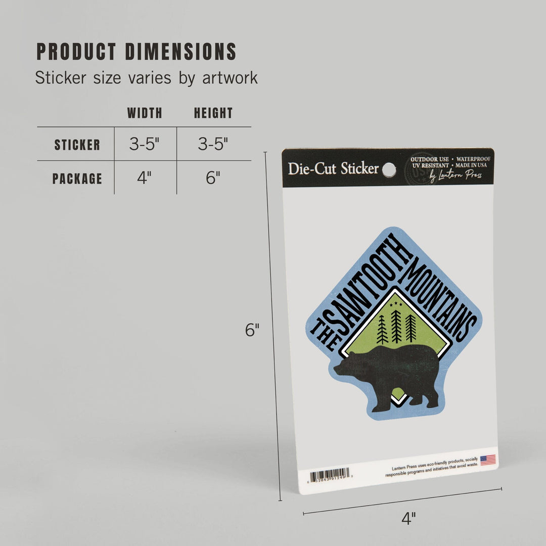 The Sawtooth Mountains, Bear, Contour, Vinyl Sticker Sticker Lantern Press 