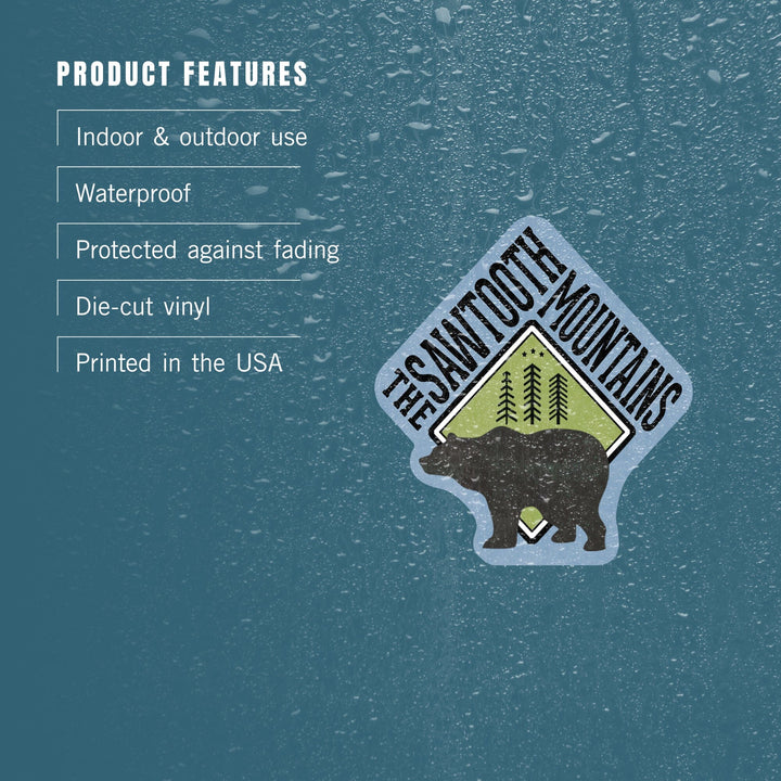 The Sawtooth Mountains, Bear, Contour, Vinyl Sticker Sticker Lantern Press 