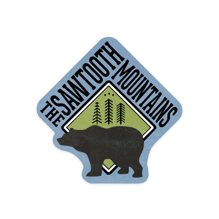 The Sawtooth Mountains, Bear, Contour, Vinyl Sticker Sticker Lantern Press 