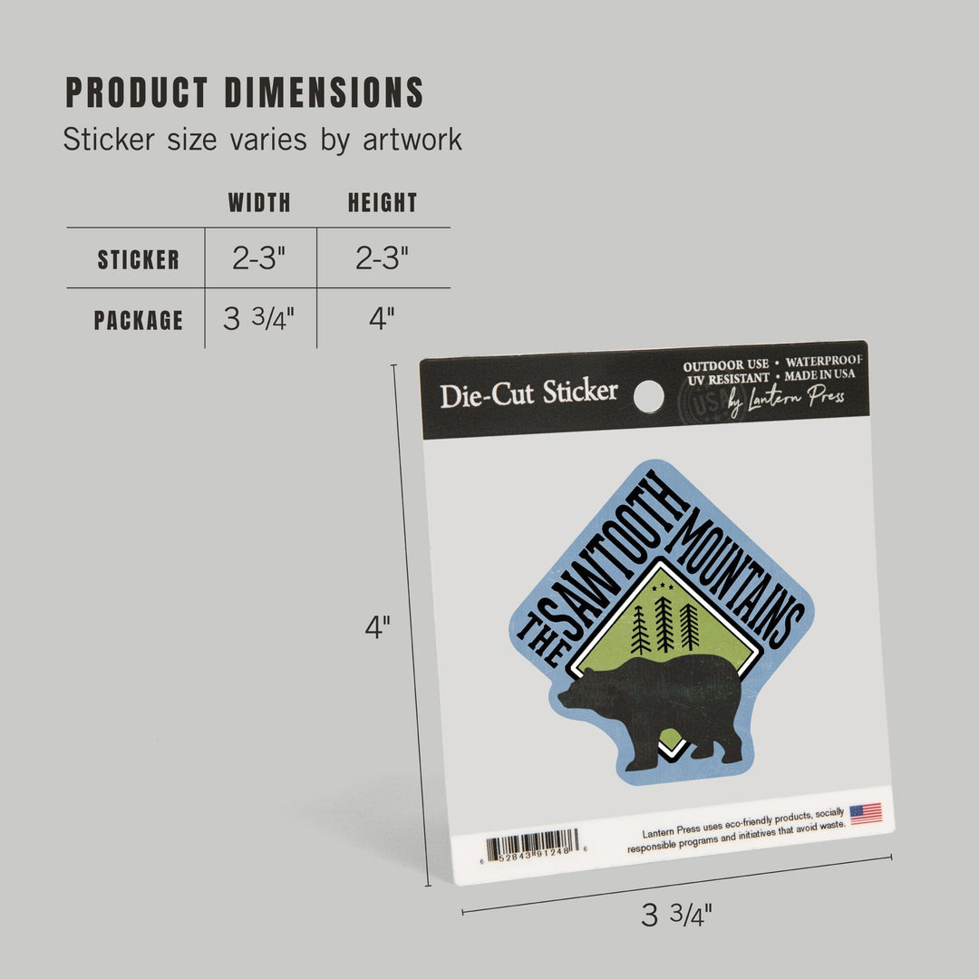 The Sawtooth Mountains, Bear, Contour, Vinyl Sticker Sticker Lantern Press 