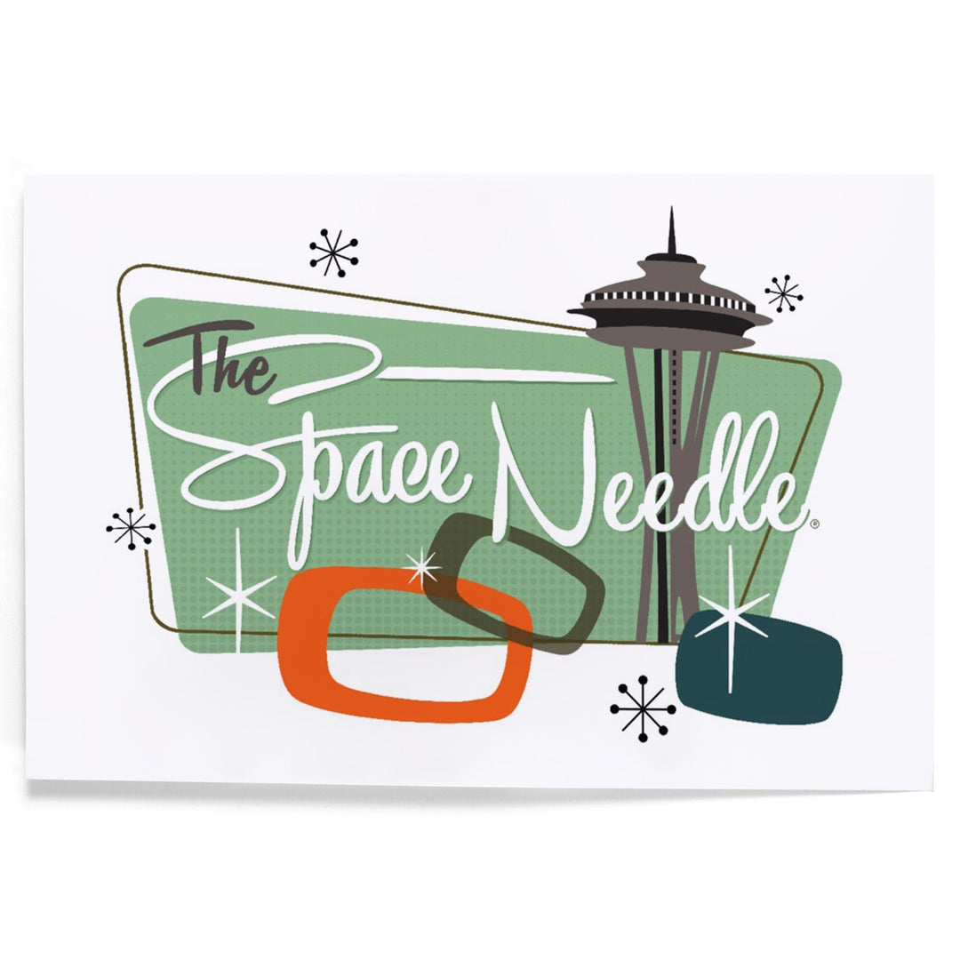 The Space Needle, Mid Century Modern, Teal Sign, Art & Giclee Prints Art Lantern Press 