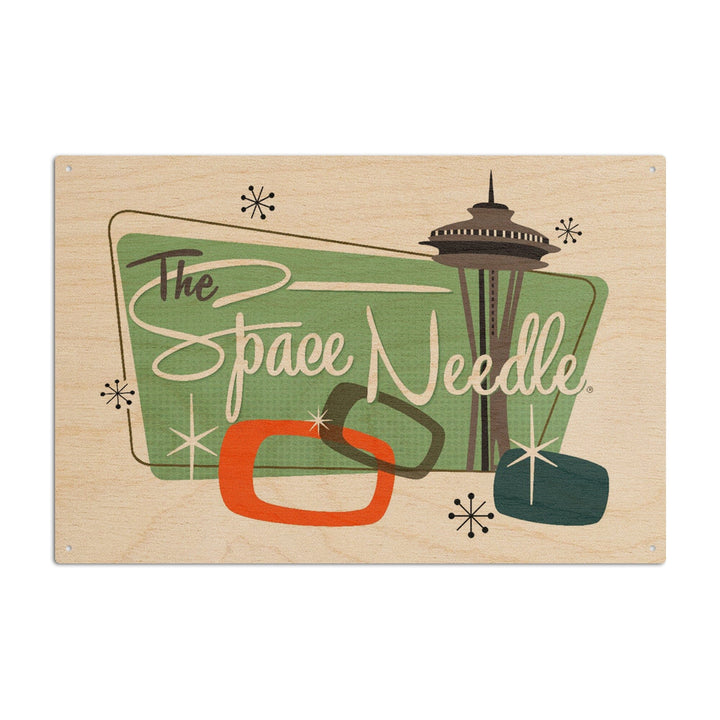 The Space Needle, Mid Century Modern, Teal Sign, Lantern Press Artwork, Wood Signs and Postcards Wood Lantern Press 6x9 Wood Sign 