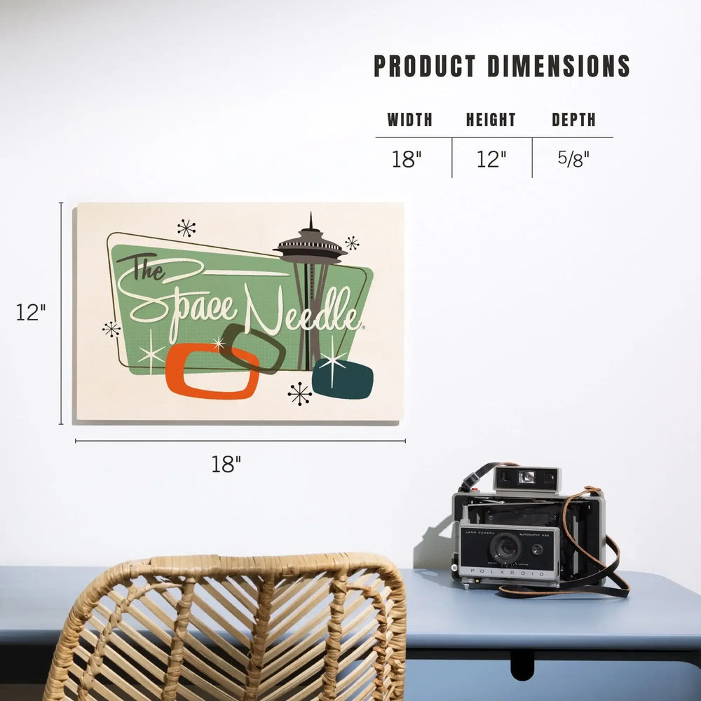 The Space Needle, Mid Century Modern, Teal Sign, Lantern Press Artwork, Wood Signs and Postcards Wood Lantern Press 