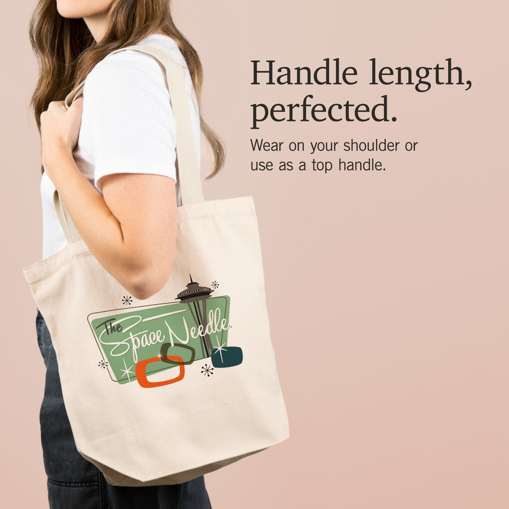 The Space Needle, Mid Century Modern, Teal Sign, Tote Bag Totes Lantern Press 