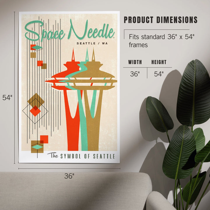 The Space Needle, Simple Block Color, Mid Century Modern Graphic Design, Art & Giclee Prints Art Lantern Press 