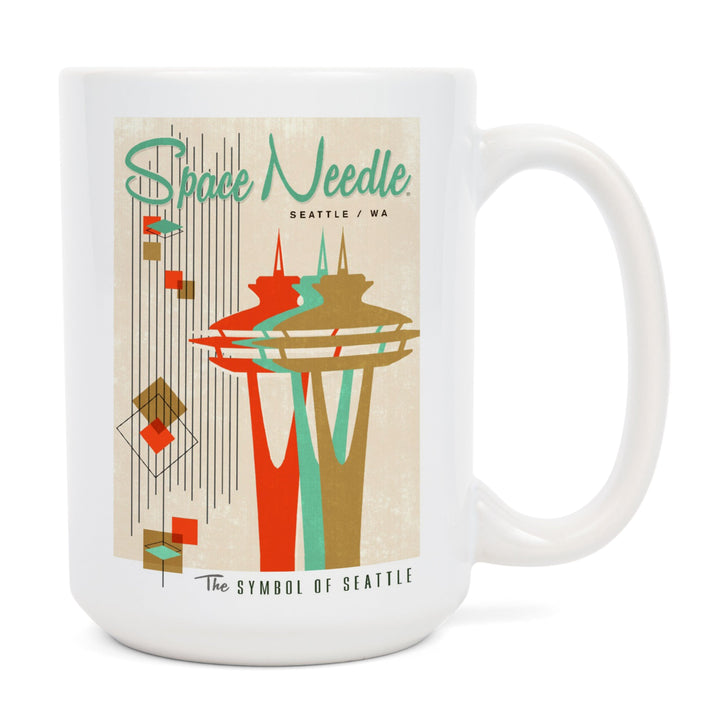 The Space Needle, Simple Block Color, Mid Century Modern Graphic Design, Ceramic Mug Mugs Lantern Press 