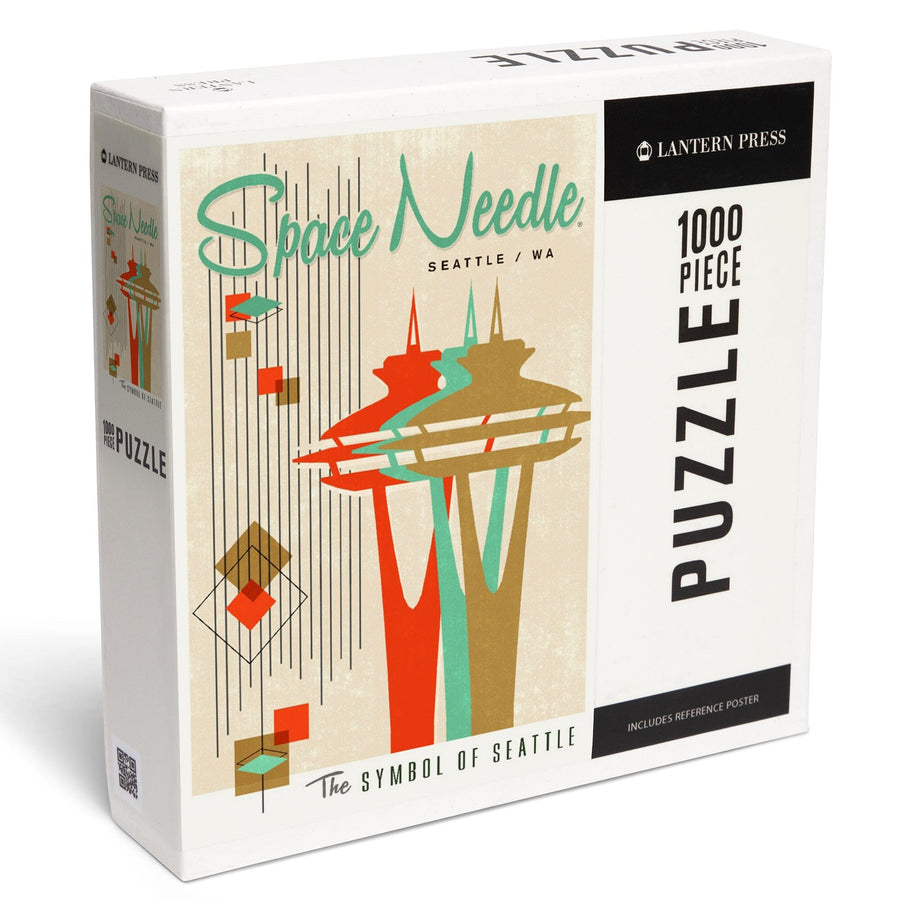 The Space Needle, Simple Block Color, Mid Century Modern Graphic Design, Jigsaw Puzzle Puzzle Lantern Press 