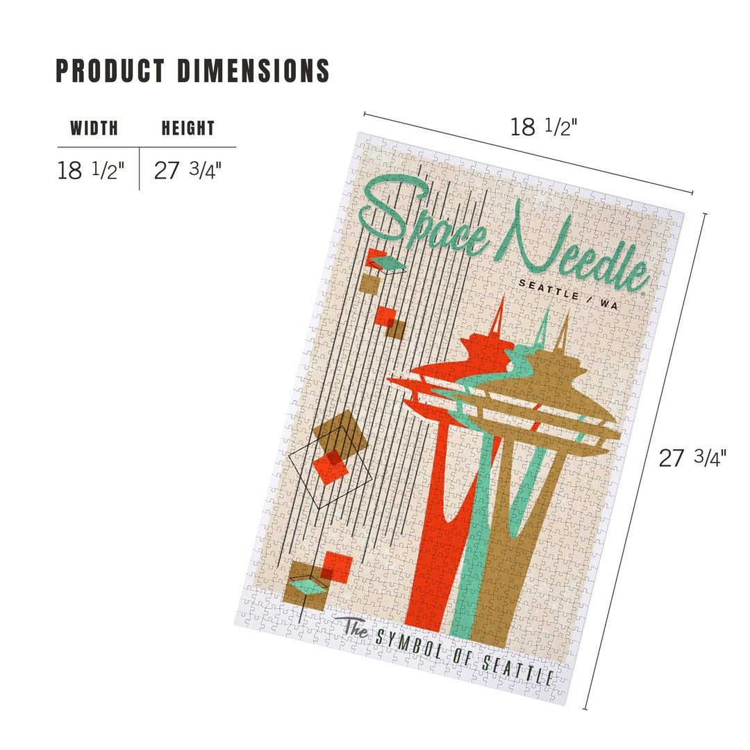 The Space Needle, Simple Block Color, Mid Century Modern Graphic Design, Jigsaw Puzzle Puzzle Lantern Press 