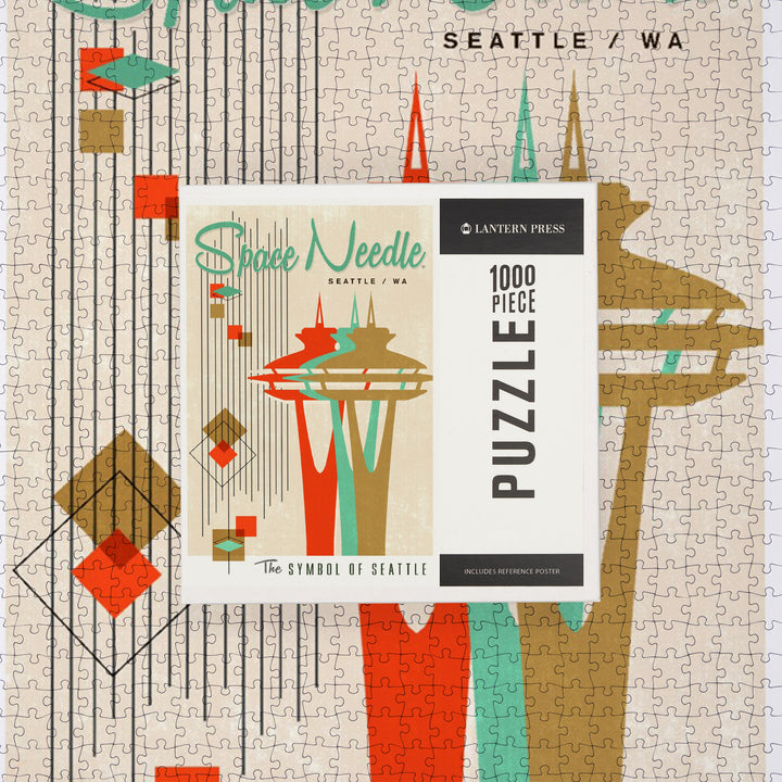 The Space Needle, Simple Block Color, Mid Century Modern Graphic Design, Jigsaw Puzzle Puzzle Lantern Press 