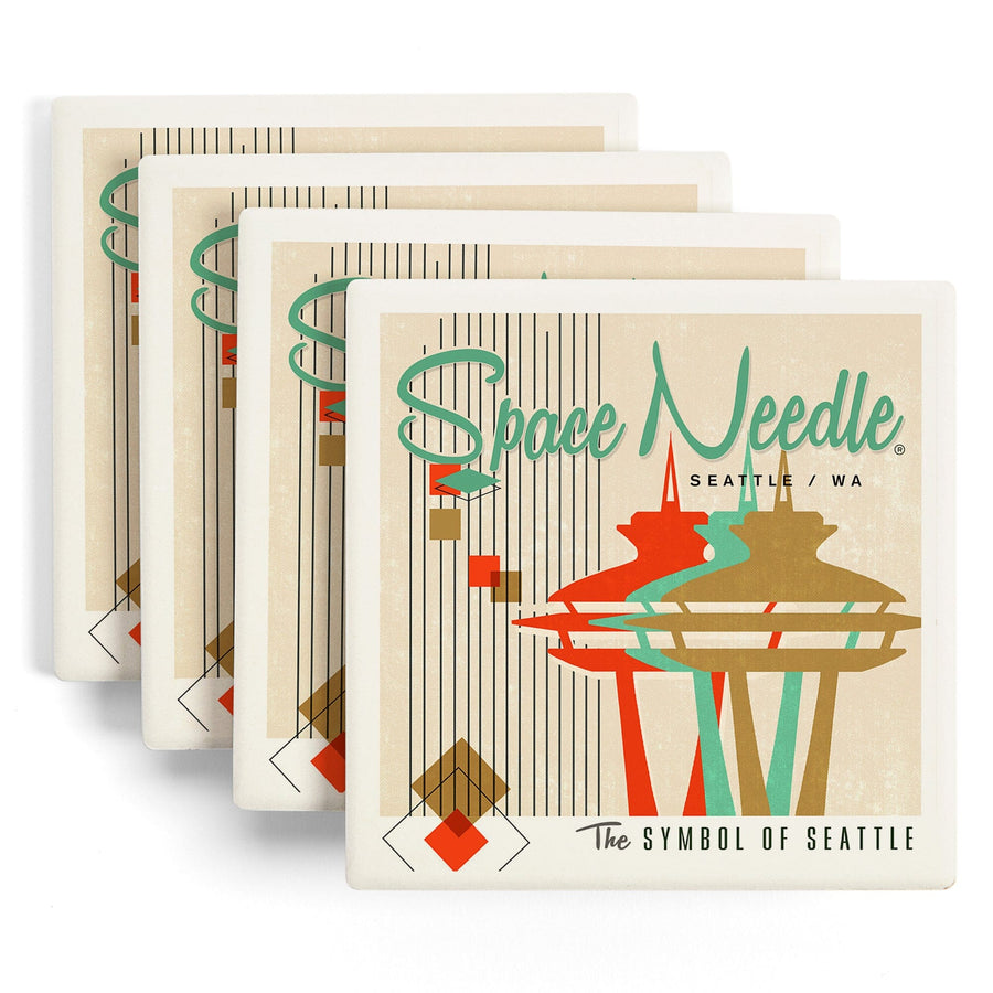 The Space Needle, Simple Block Color, Mid Century Modern Graphic Design, Lantern Press Artwork, Coaster Set Coasters Lantern Press 