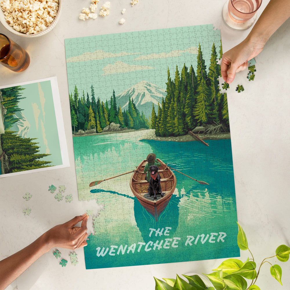 The Wenatchee River, Quiet Explorer, Boating, Mountain, Jigsaw Puzzle Puzzle Lantern Press 