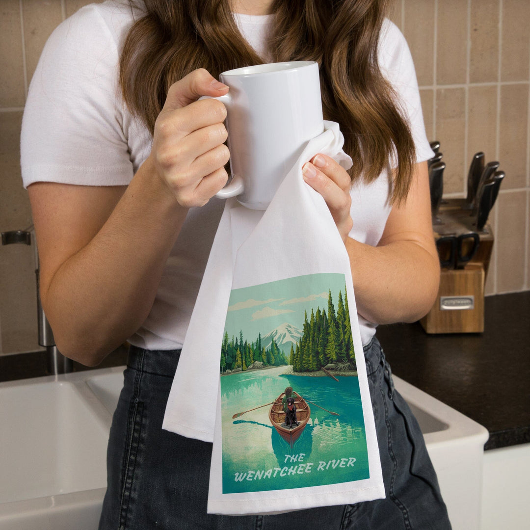 The Wenatchee River, Quiet Explorer, Boating, Mountain, Organic Cotton Kitchen Tea Towels Kitchen Lantern Press 