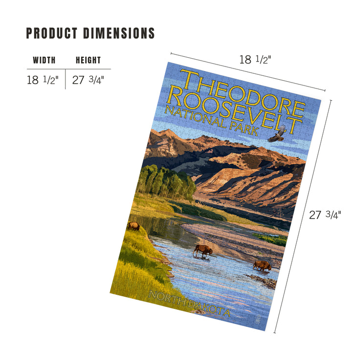 Theodore Roosevelt National Park, North Dakota, Bison Crossing River, Jigsaw Puzzle Puzzle Lantern Press 