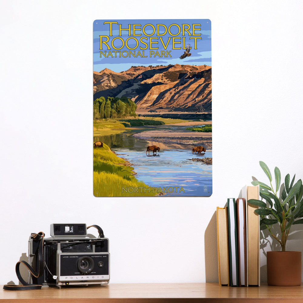 Theodore Roosevelt National Park, North Dakota, Bison Crossing River, Metal Signs Metal Lantern Press 