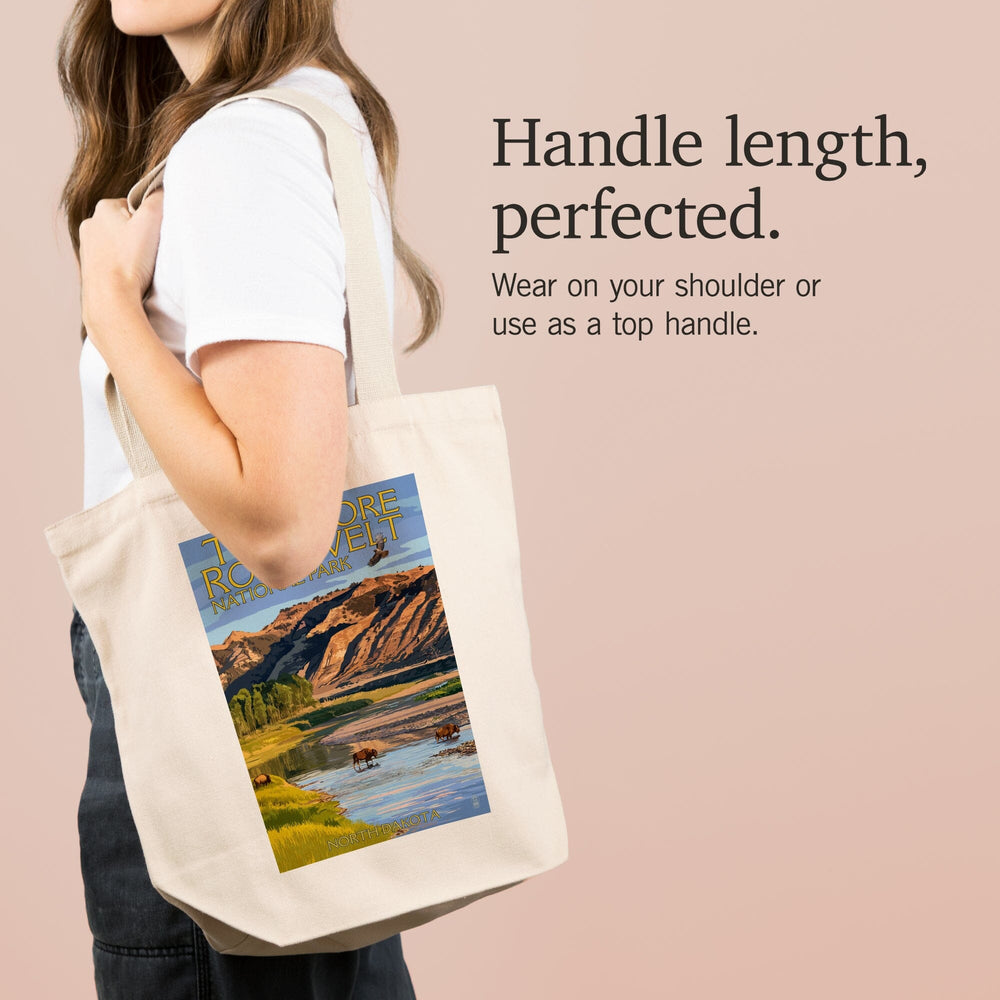 Theodore Roosevelt National Park, North Dakota, Bison Crossing River, Tote Bag Totes Lantern Press 