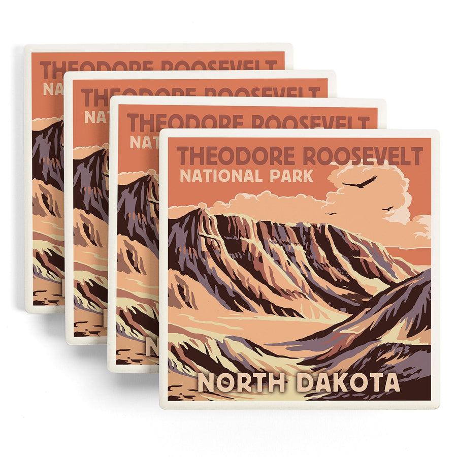 Theodore Roosevelt National Park, North Dakota, Buttes, Lantern Press Artwork, Coaster Set Coasters Lantern Press 