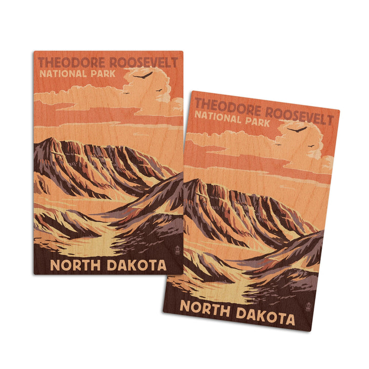 Theodore Roosevelt National Park, North Dakota, Buttes, Lantern Press Artwork, Wood Signs and Postcards Wood Lantern Press 4x6 Wood Postcard Set 