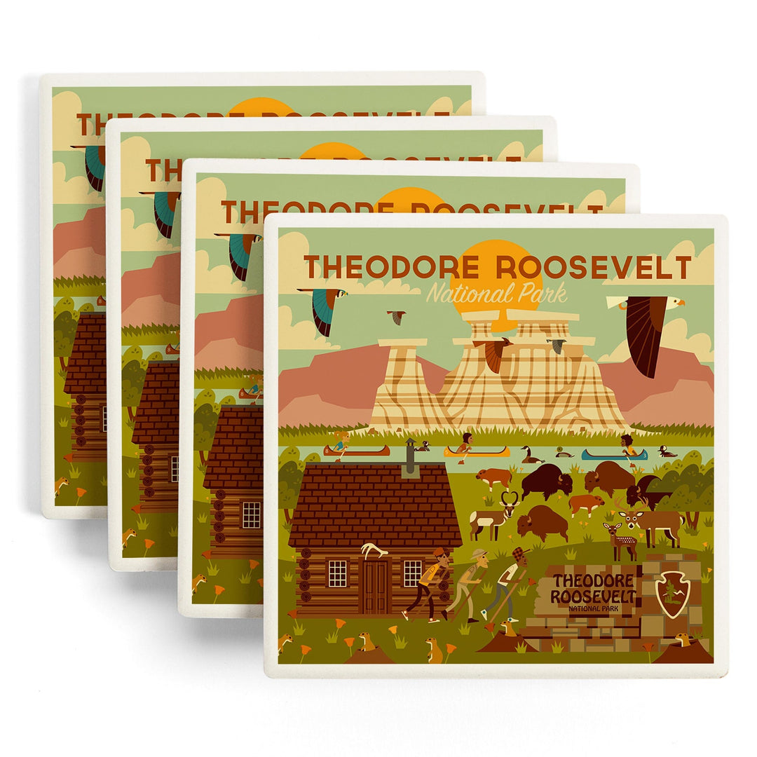 Theodore Roosevelt National Park, North Dakota, Geometric National Park Series, Coasters Coasters Lantern Press 