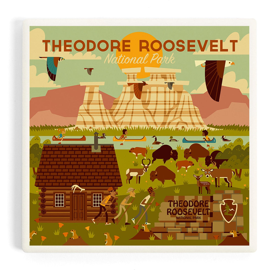 Theodore Roosevelt National Park, North Dakota, Geometric National Park Series, Coasters Coasters Lantern Press 