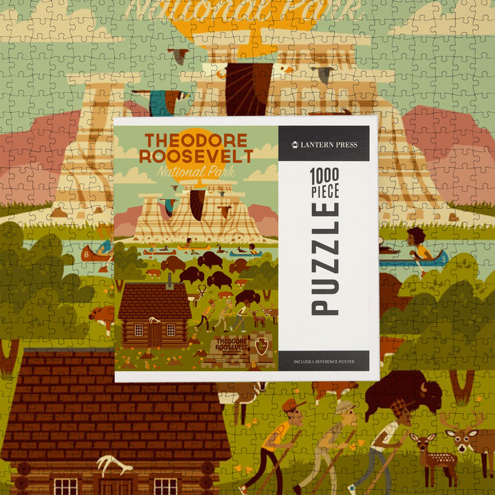 Theodore Roosevelt National Park, North Dakota, Geometric National Park Series, Jigsaw Puzzle Puzzle Lantern Press 