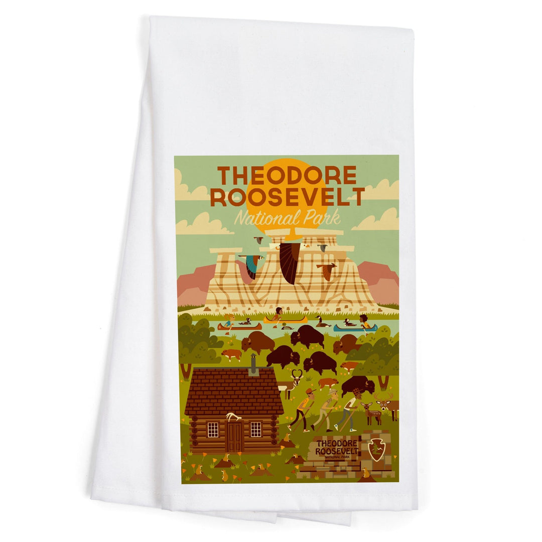 Theodore Roosevelt National Park, North Dakota, Geometric National Park Series, Organic Cotton Kitchen Tea Towels Kitchen Lantern Press 
